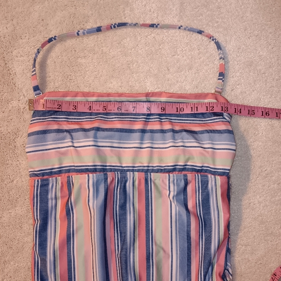 Splendid~Pink & Blue Striped Strapless Criss Cross Tie Back One Piece Swimsuit - Picture 6 of 16